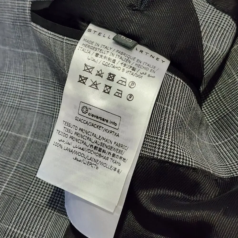 NEW Stella McCartney Bruno Wool Two Button Plaid Blazer Gray Blue Size 50/40R